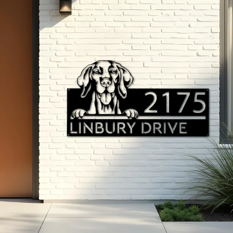 Custom Metal Vizsla Dog Cute puppy Metal Address Sign House number Hanging Address Plaque Yard Sign Outdoor decor