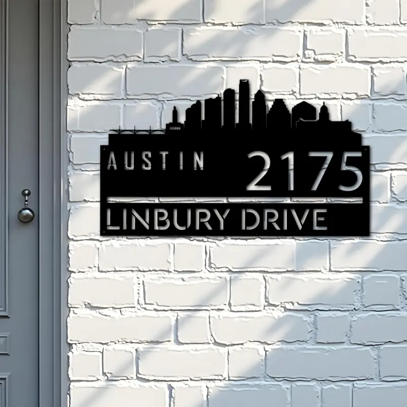 Custom Metal Austin city skyline Metal Address Sign Hanging Address Plaque house number Yard Outdoor Sign