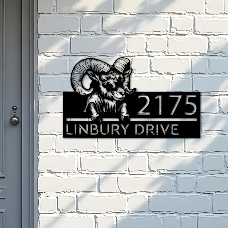 Custom Metal Peeking Ram farm animal ranch Metal Address Sign, House number, Outdoor Number Signage, Yard Sign Address Plate