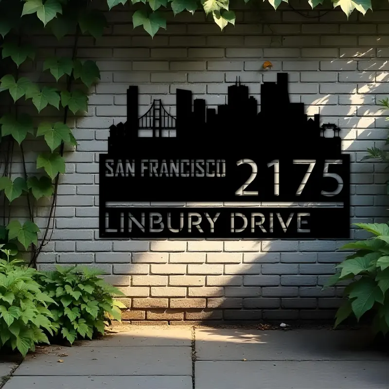 Custom Metal San Francisco city skyline Metal Address Sign Hanging Address Plaque house number Yard Outdoor Sign