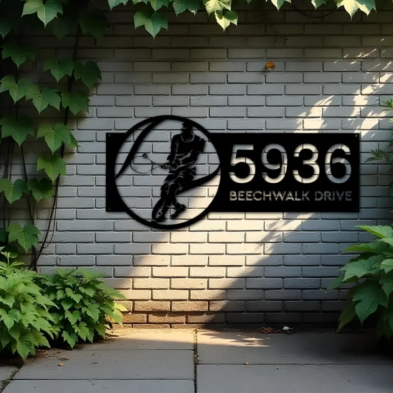 Custom Metal Tennis player sport Metal Address Sign, House number, Outdoor Number Signage, Yard Sign Address Plate