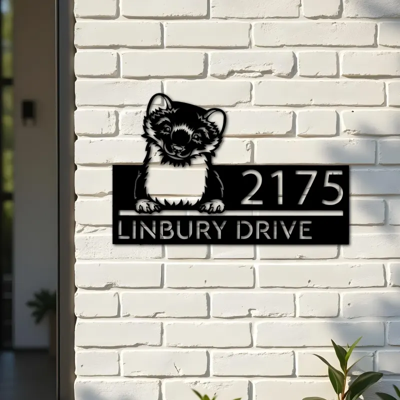 Custom Metal Peeking Ferret Wild animal wildlife Metal Address Sign, House number, Outdoor Number Signage, Yard Sign Address Plate