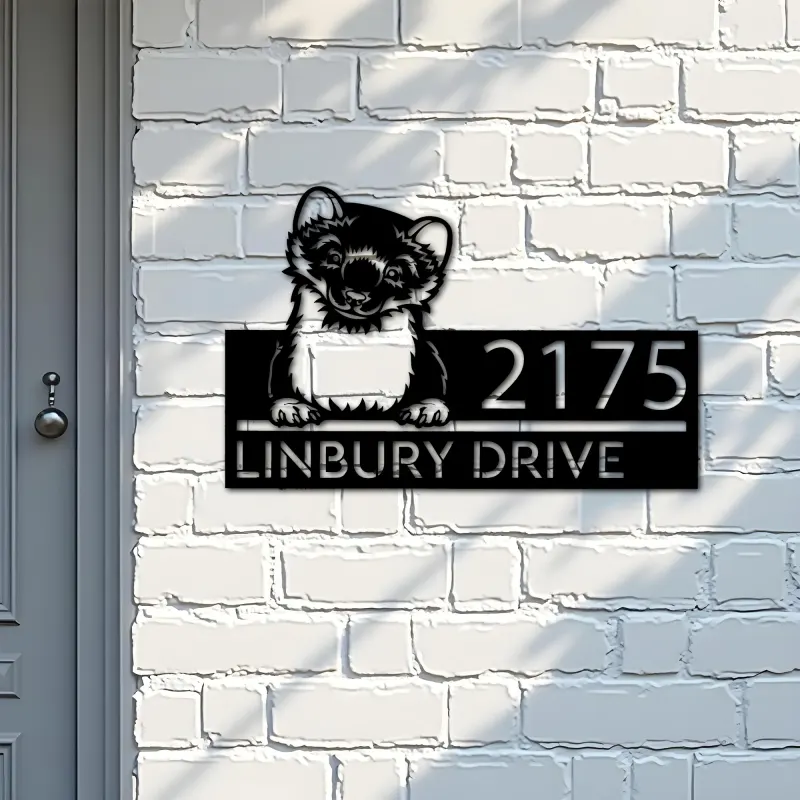Custom Metal Peeking Ferret Wild animal wildlife Metal Address Sign, House number, Outdoor Number Signage, Yard Sign Address Plate