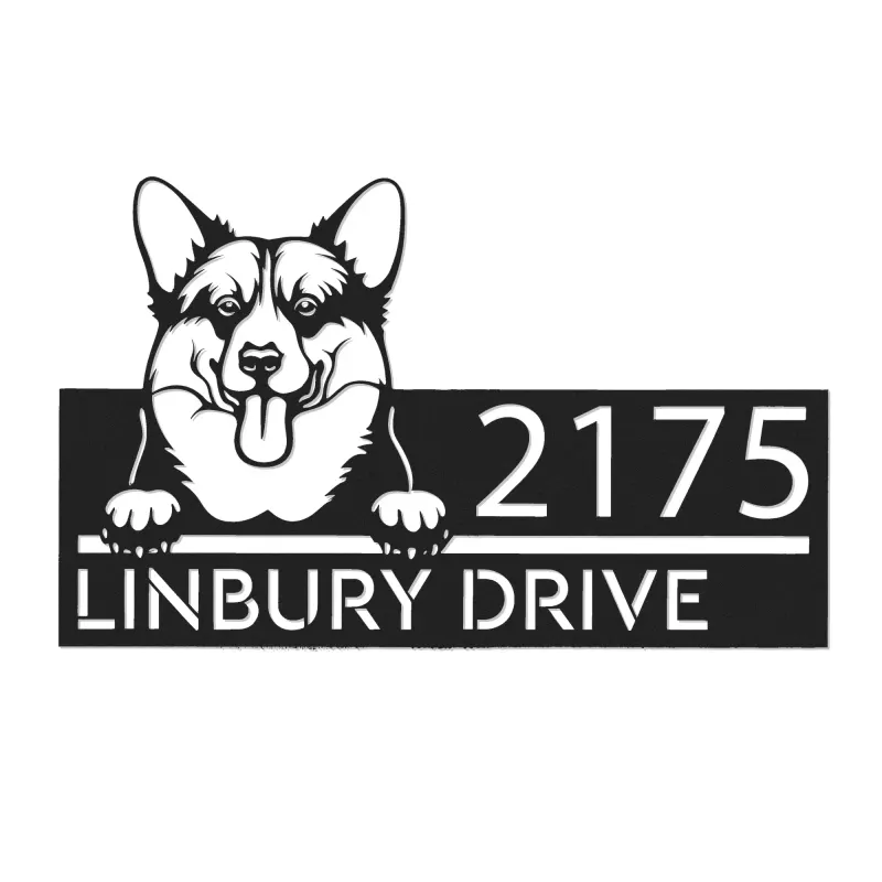 Custom Metal Corgi dog Puppy Metal Address Sign House number Hanging Address Plaque Yard Sign Outdoor decor