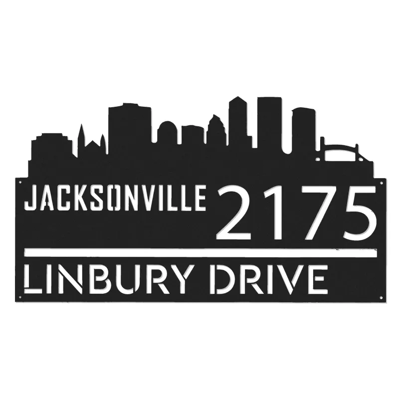 Custom Metal Jacksonville city skyline Metal Address Sign Hanging Address Plaque house number Yard Outdoor Sign