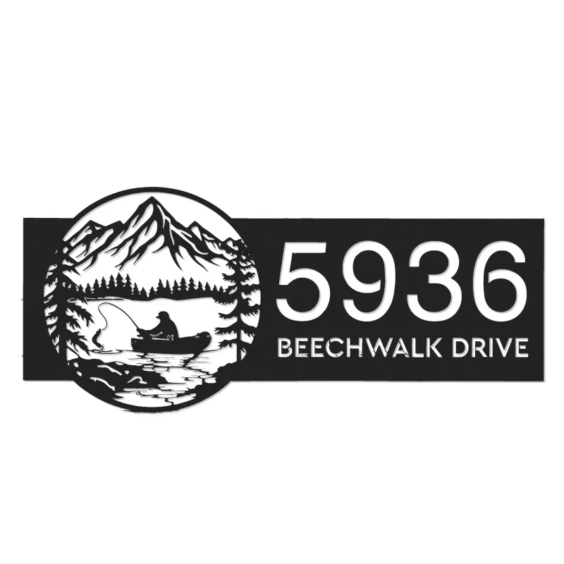 Custom Metal Fishing on Boat Metal Address Sign Custom House number Hanging Address Plaque Yard Sign Outdoor