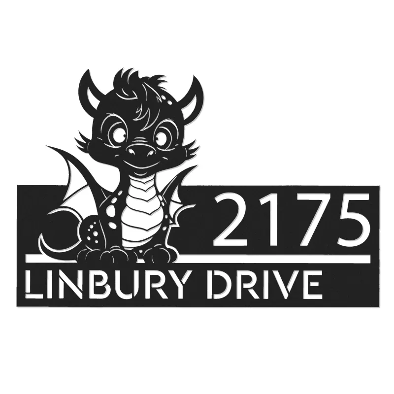 Custom Metal Cute Dragon Metal Address Sign, House number, Outdoor Number Signage, Yard Sign Address Plate
