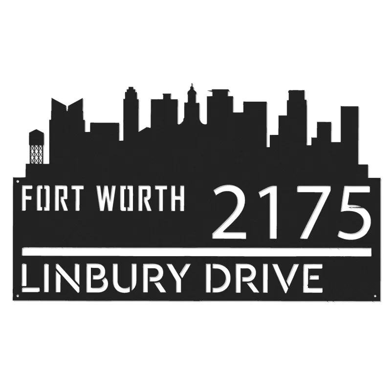 Custom Metal Fort Worth city skyline Metal Address Sign Hanging Address Plaque house number Yard Outdoor Sign
