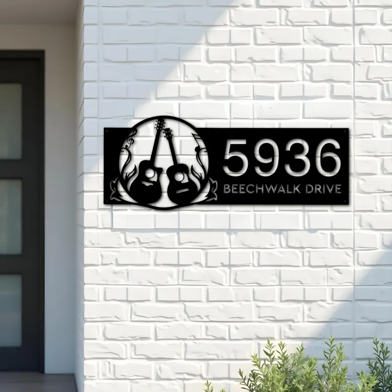 Custom Metal Guitar Guitarist Guitar Player Metal Address Sign, House number, Outdoor Number Signage, Yard Sign Address Plate
