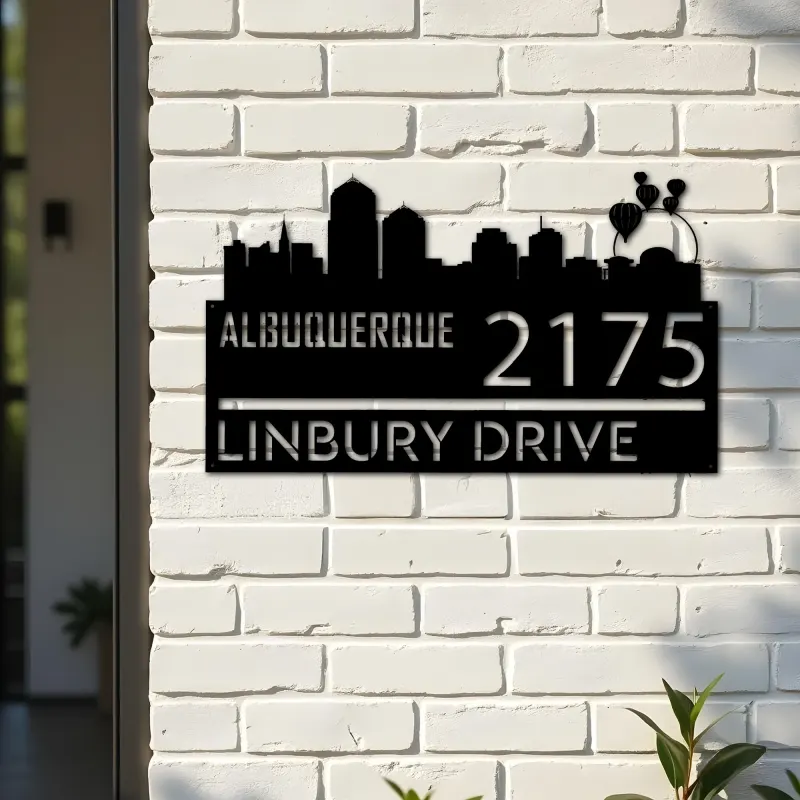 Custom Metal Albuquerque city skyline Metal Address Sign Hanging Address Plaque house number Yard Outdoor Sign