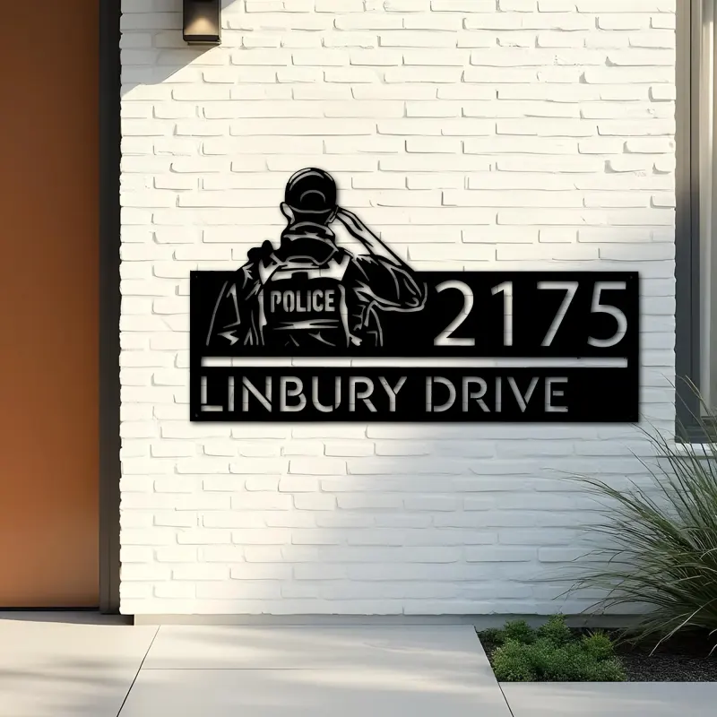 Custom Metal Police officer policeman Metal Address Sign, House number, Outdoor Number Signage, Yard Sign Address Plate