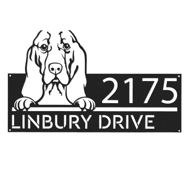 Custom Metal Basset hound dog cute puppy Metal Address Sign House number Hanging Address Plaque Yard Sign Outdoor decor