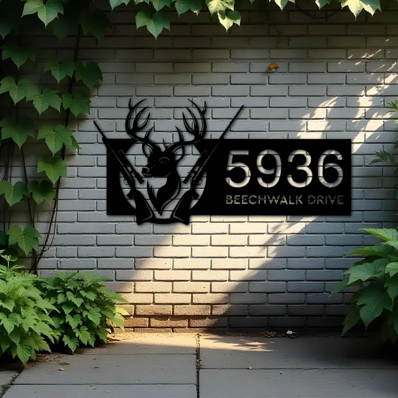 Custom Metal Deer hunting Metal Address Sign, House number, Outdoor Number Signage, Yard Sign Address Plate002