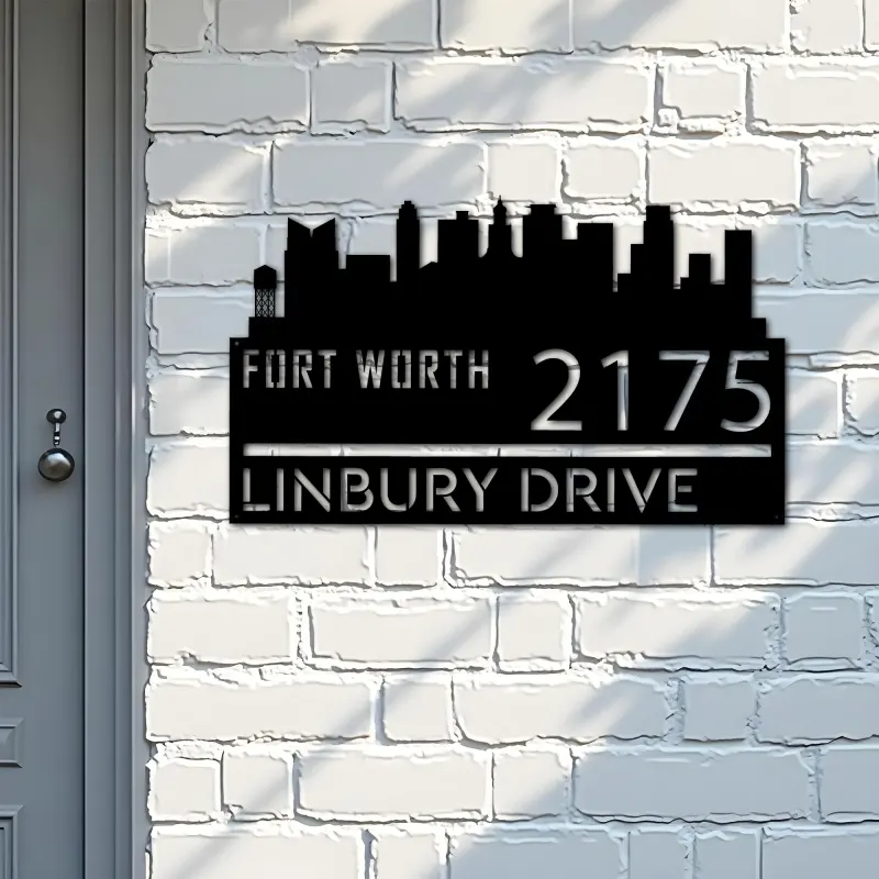 Custom Metal Fort Worth city skyline Metal Address Sign Hanging Address Plaque house number Yard Outdoor Sign