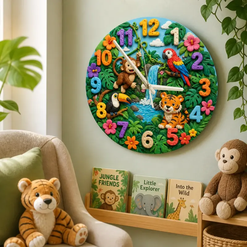 Jungle Safari Animal Kids Room Wall Clock
