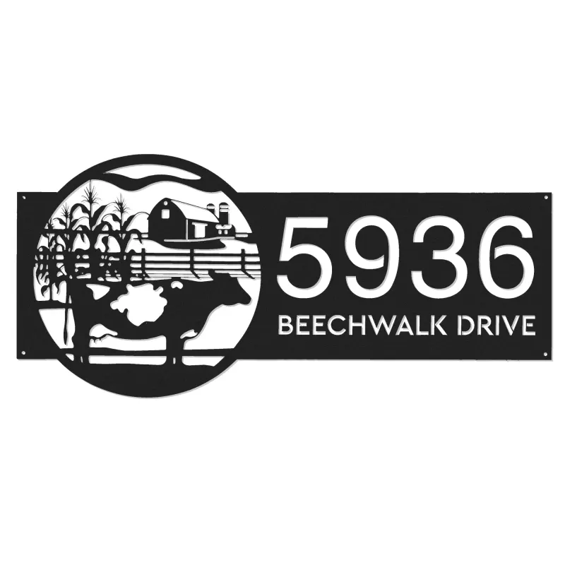 Custom Metal Cow Farm house Ranch Metal Address Sign, House number, Outdoor Number Signage, Yard Sign Address Plate
