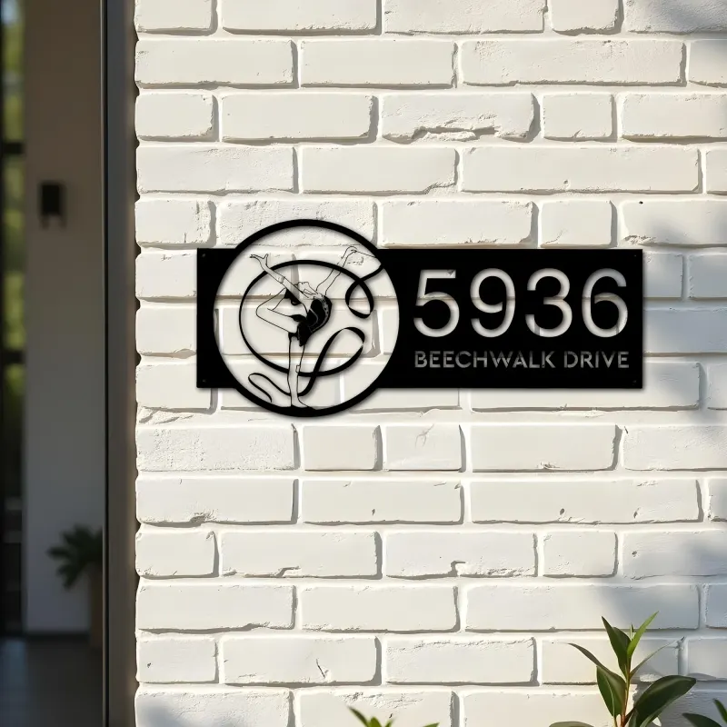 Custom Metal Gymnastic ballet dancer Metal Address Sign Custom House number Hanging Address Plaque Yard Sign Outdoor
