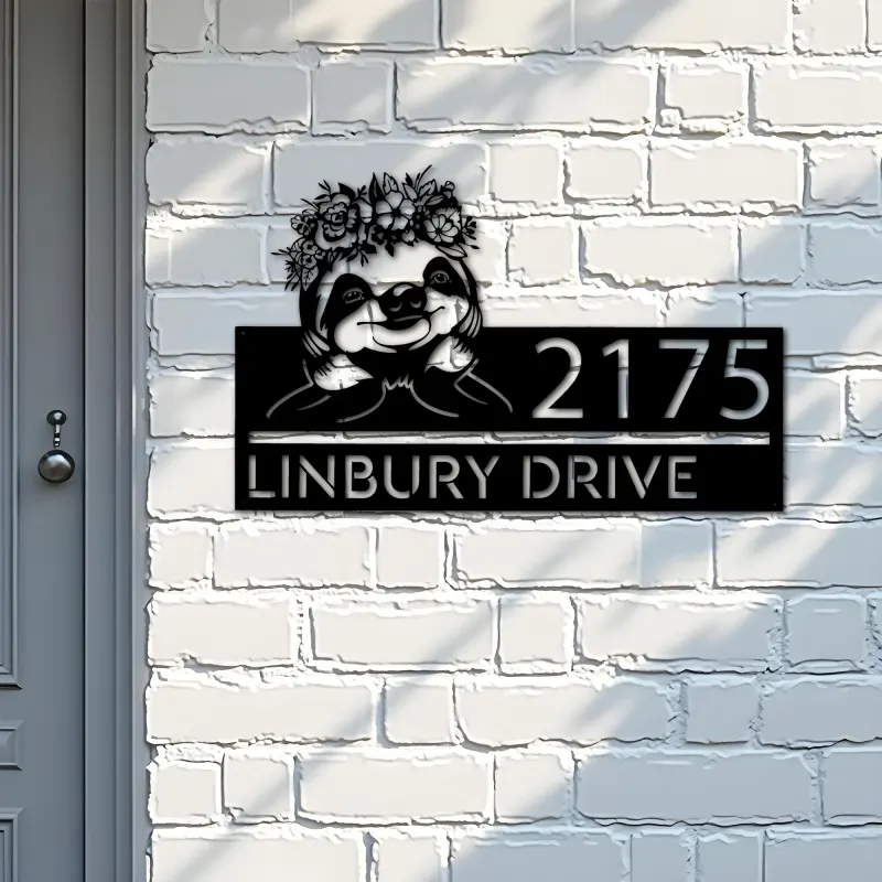 Custom Metal Cute Sloth Metal Address Sign, House number, Outdoor Number Signage, Yard Sign Address Plate
