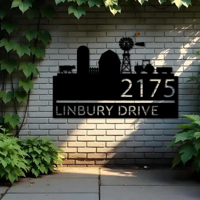 Custom Metal Farm landscape ranch Metal Address Sign, House number, Outdoor Number Signage, Yard Sign Address Plate