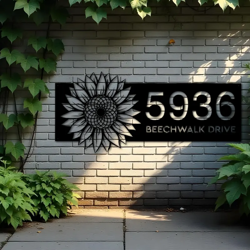 Custom Metal Sunflower Metal Address Sign, House number, Outdoor Number Signage, Yard Sign Address Plate
