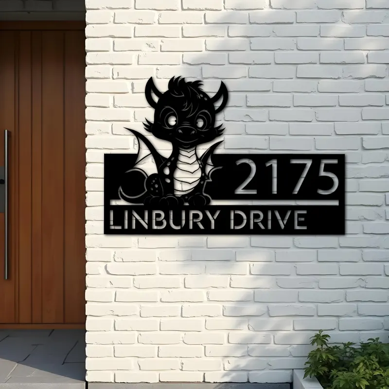 Custom Metal Cute Dragon Metal Address Sign, House number, Outdoor Number Signage, Yard Sign Address Plate