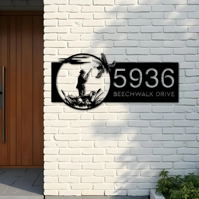Custom Metal Duck Hunting Hunter Metal Address Sign, House number, Outdoor Number Signage, Yard Sign Address Plate