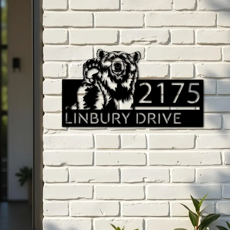 Custom Metal Grizzly Bear Metal Address Sign, House number, Outdoor Number Signage, Yard Sign Address Plate001