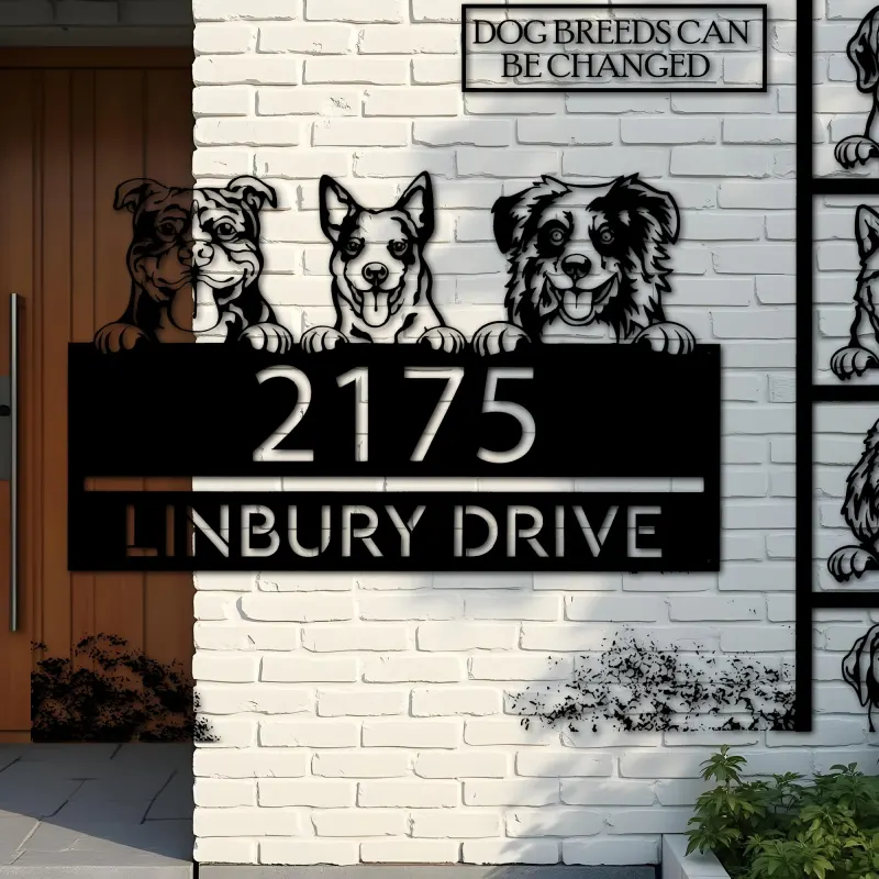 Custom Metal peeking dogs puppy Metal Address Sign House number Hanging Address Plaque Yard Sign Outdoor decor