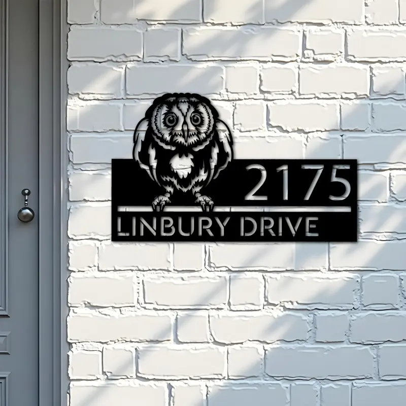 Custom Metal Peeking Owl Wild animal wildlife Metal Address Sign, House number, Outdoor Number Signage, Yard Sign Address Plate