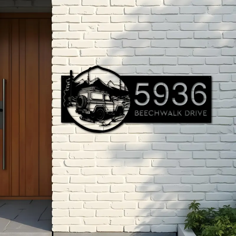 Custom Metal Offroad car mountain Metal Address Sign, House number, Outdoor Number Signage, Yard Sign Address Plate