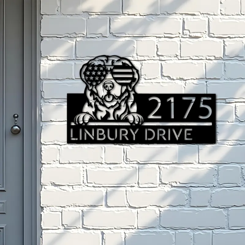 Custom Metal Pyrenean Mountain Dog Cute puppy Metal Address Sign House number Hanging Address Plaque Yard Sign Outdoor decor