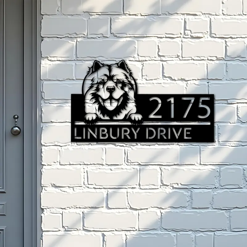 Custom Metal Chow chow dog Puppy Metal Address Sign House number Hanging Address Plaque Yard Sign Outdoor decor