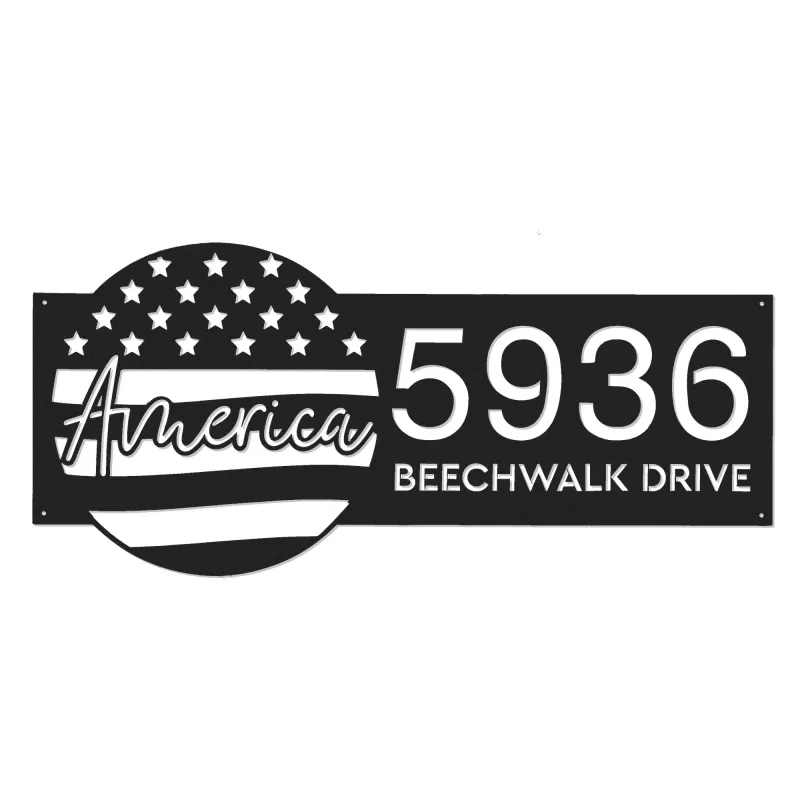 Custom Metal America US flag 4th of July Metal Address Sign House number Hanging Address Plaque Yard Sign Outdoor decor
