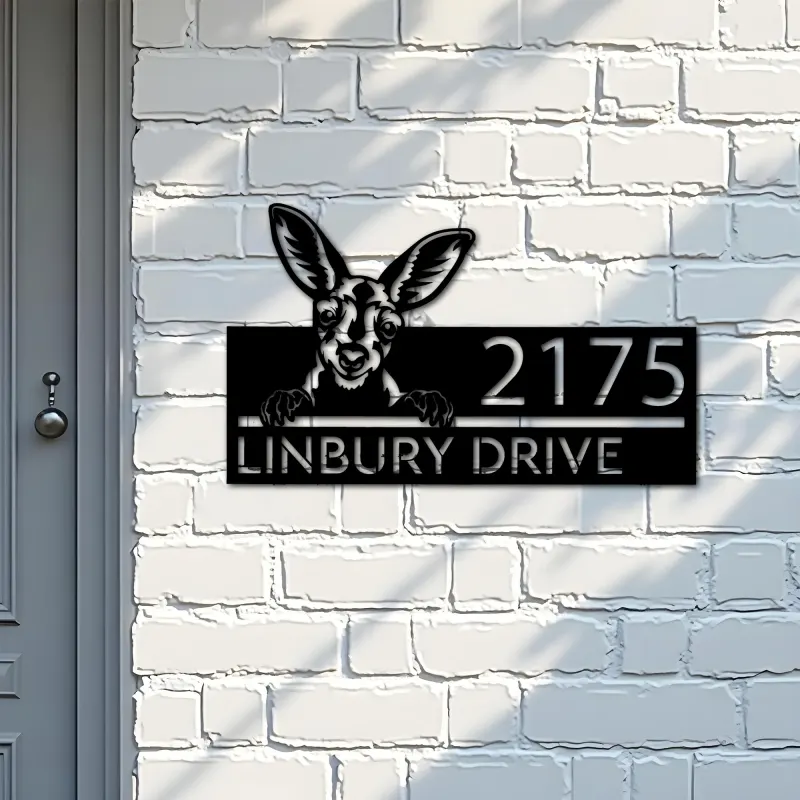 Custom Metal Peeking Kangaroo Wild animal wildlife Metal Address Sign, House number, Outdoor Number Signage, Yard Sign Address Plate