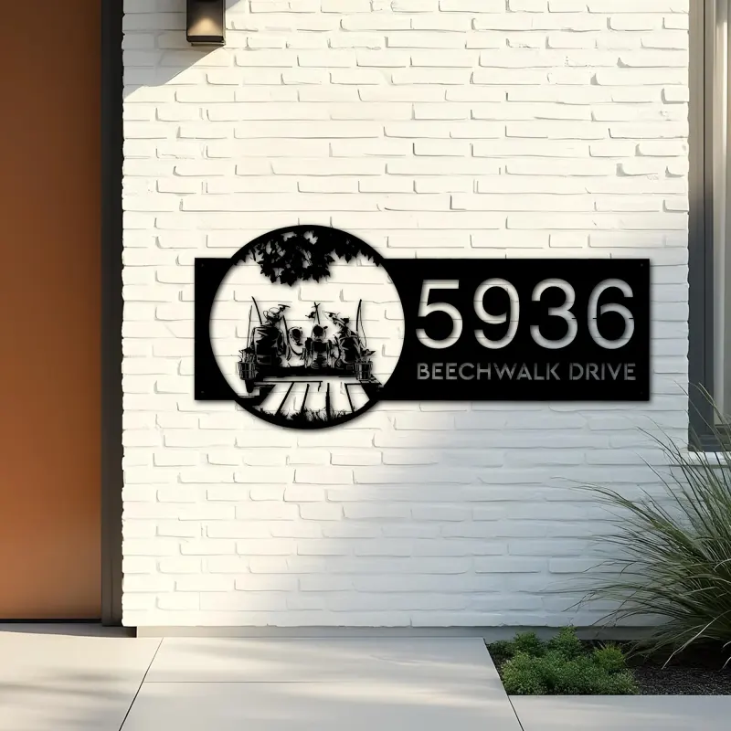 Custom Metal Dad Mom and Sons go fishing Metal Address Sign Custom House number Hanging Address Plaque Yard Sign Outdoor