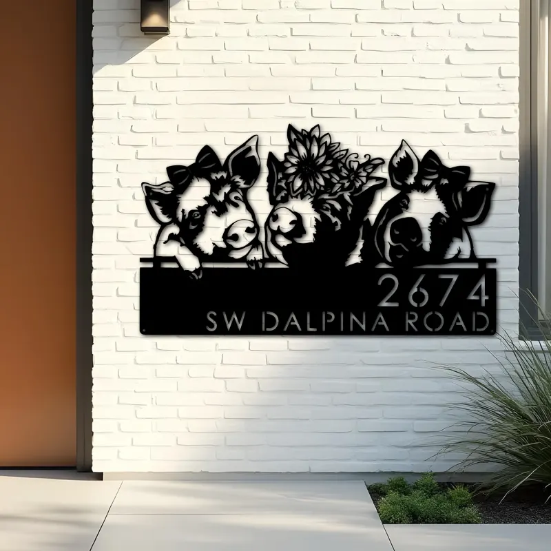 Custom Metal Pigs farmhouse farm animal ranch Metal Address Sign, House number, Outdoor Number Signage, Yard Sign Address Plate