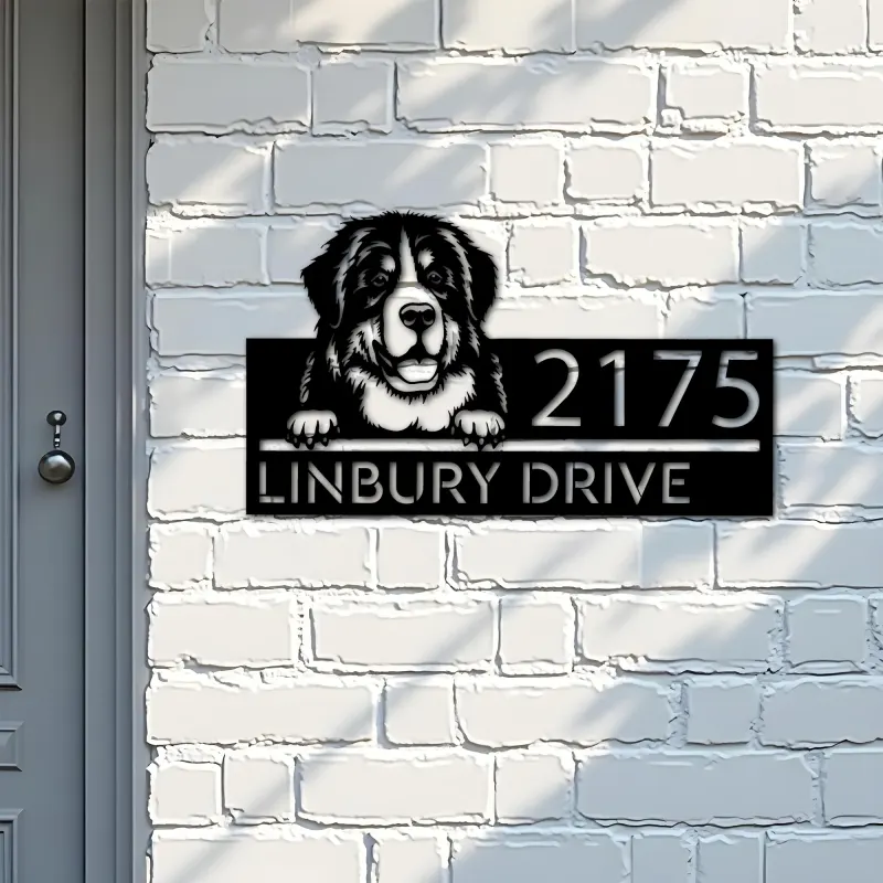 Custom Metal Berne cattle dog Puppy Metal Address Sign House number Hanging Address Plaque Yard Sign Outdoor decor