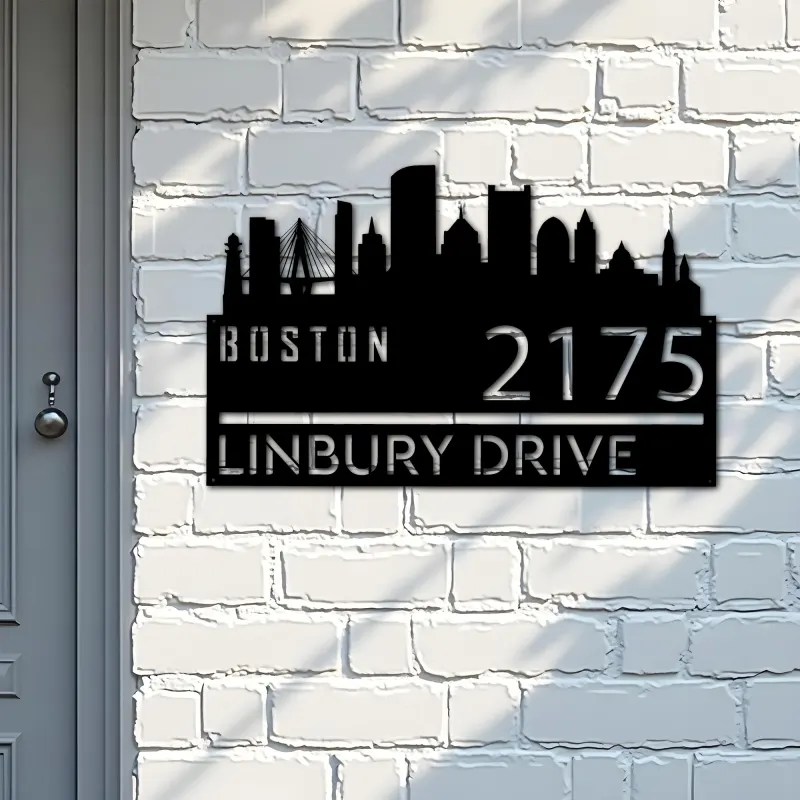 Custom Metal Boston city skyline Metal Address Sign Hanging Address Plaque house number Yard Outdoor Sign