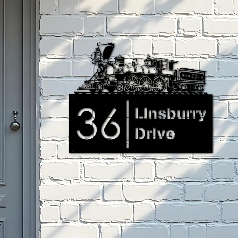 Custom Metal Train Metal Address Sign, House number, Outdoor Number Signage, Yard Sign Address Plate002