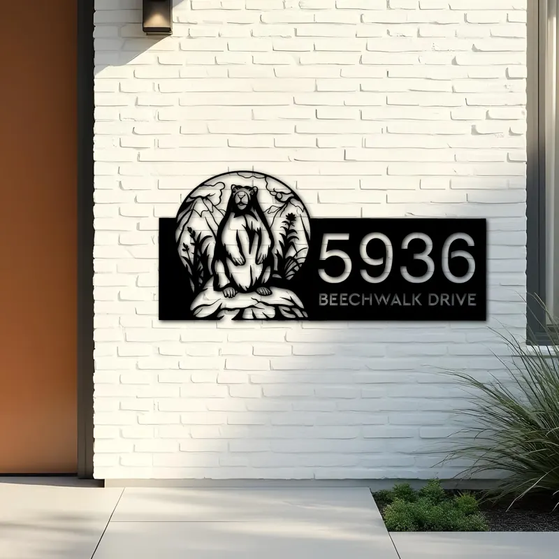 Custom Metal Badger Wild animal wildlife Metal Address Sign, House number, Outdoor Number Signage, Yard Sign Address Plate