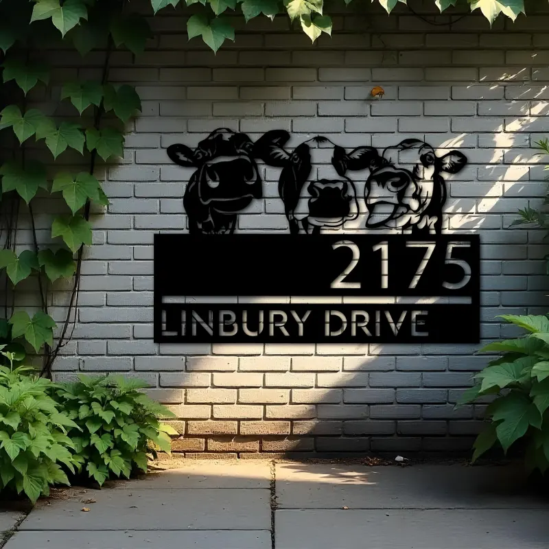 Custom Metal Cows Heifers farmhouse Metal Address Sign House number Hanging Address Plaque Yard Sign Outdoor decor