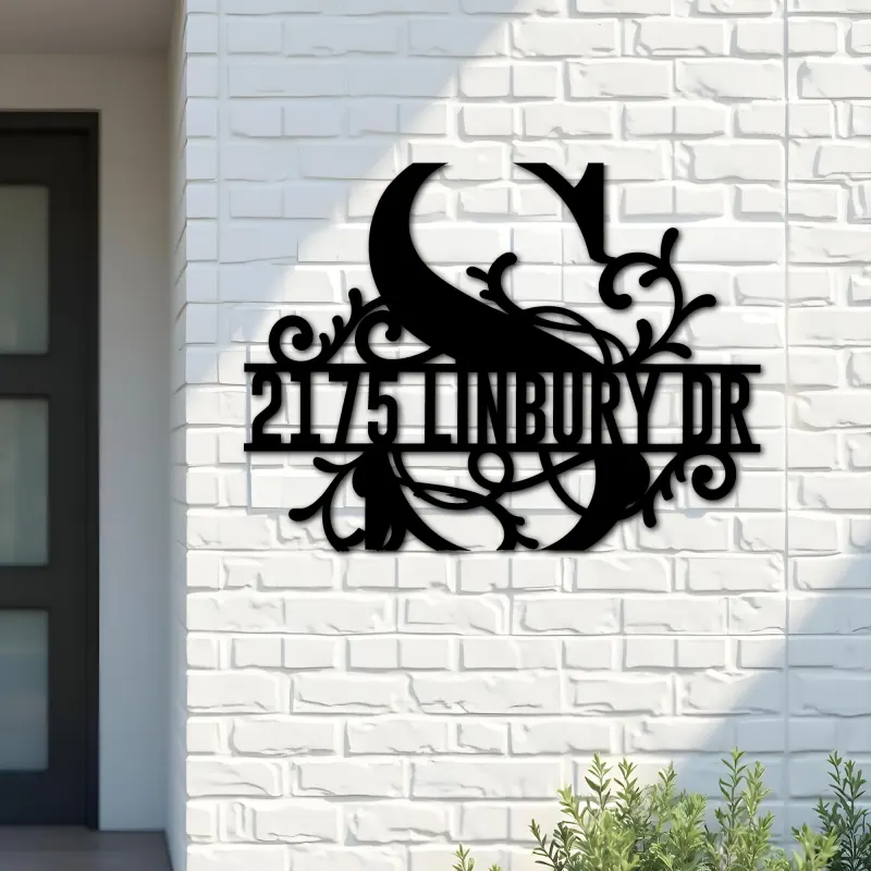 Custom Metal Floral Monogram Split Letter S Metal Address Sign House number Hanging Address Plaque Yard Sign Outdoor decor