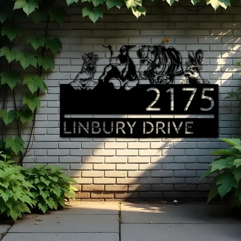 Custom Metal Chicken Cow horse rabbit farmhouse farm animals Metal Address Sign, House number, Outdoor Number Signage, Yard Sign Address Plate