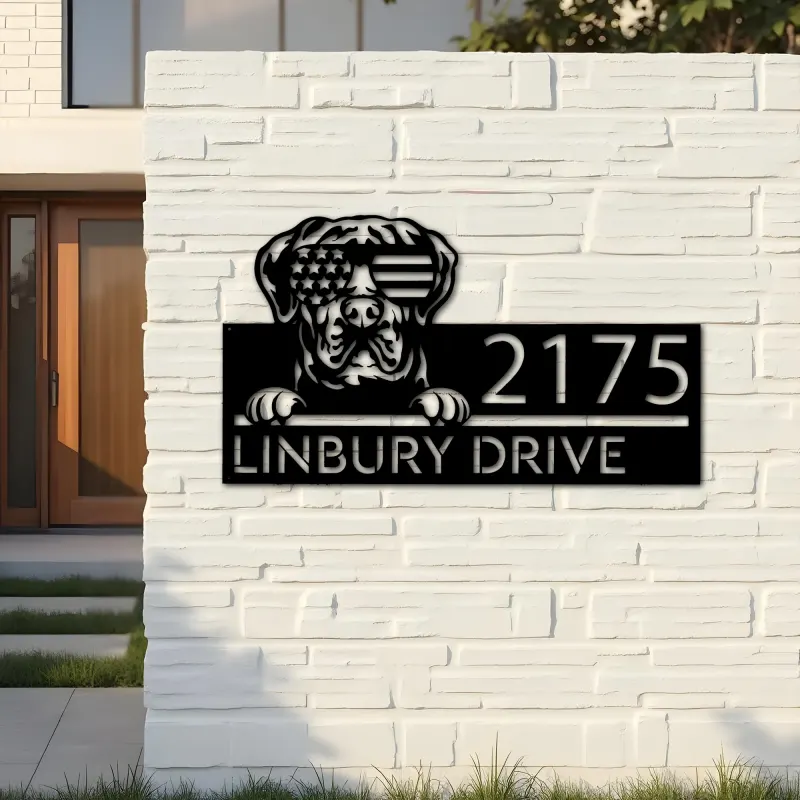 Custom Metal Cane Corso dog US flag glasses Metal Address Sign House number Hanging Address Plaque Yard Sign Outdoor decor