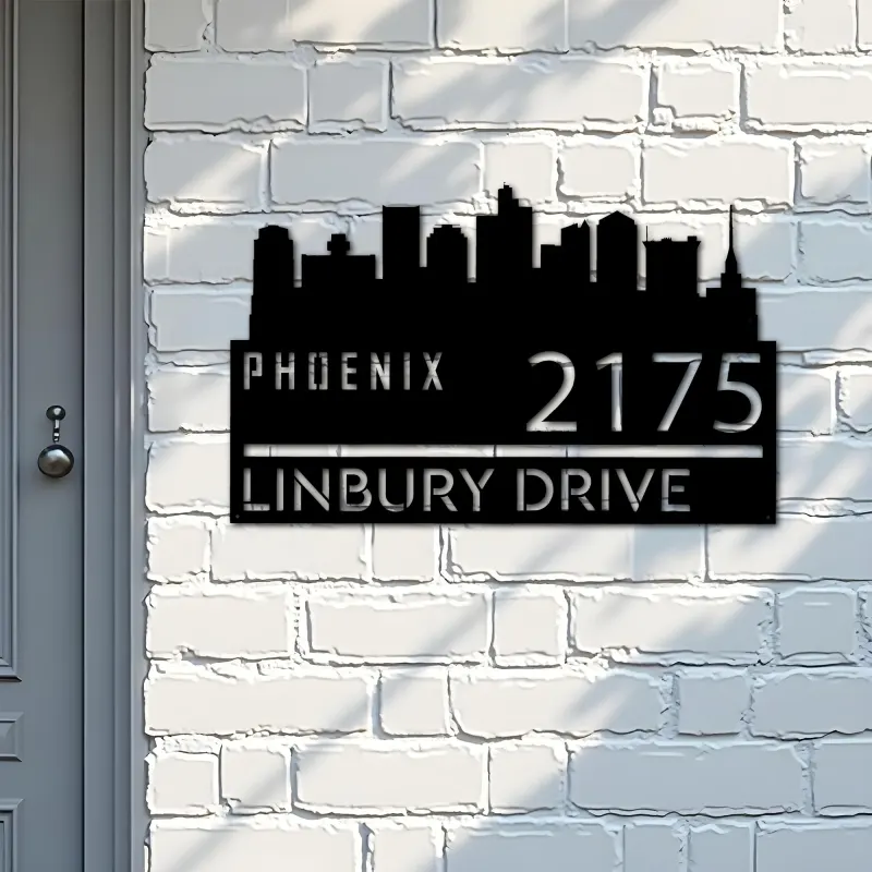 Custom Metal Phoenix city skyline Metal Address Sign Hanging Address Plaque house number Yard Outdoor Sign