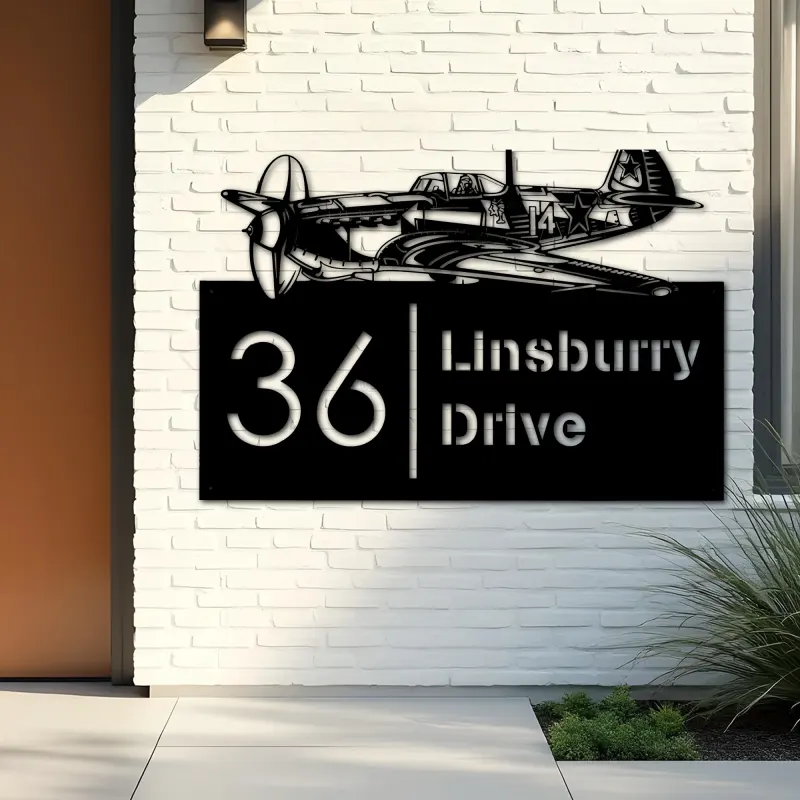 Custom Metal Airplane pilot aircraft Metal Address Sign, House number, Outdoor Number Signage, Yard Sign Address Plate