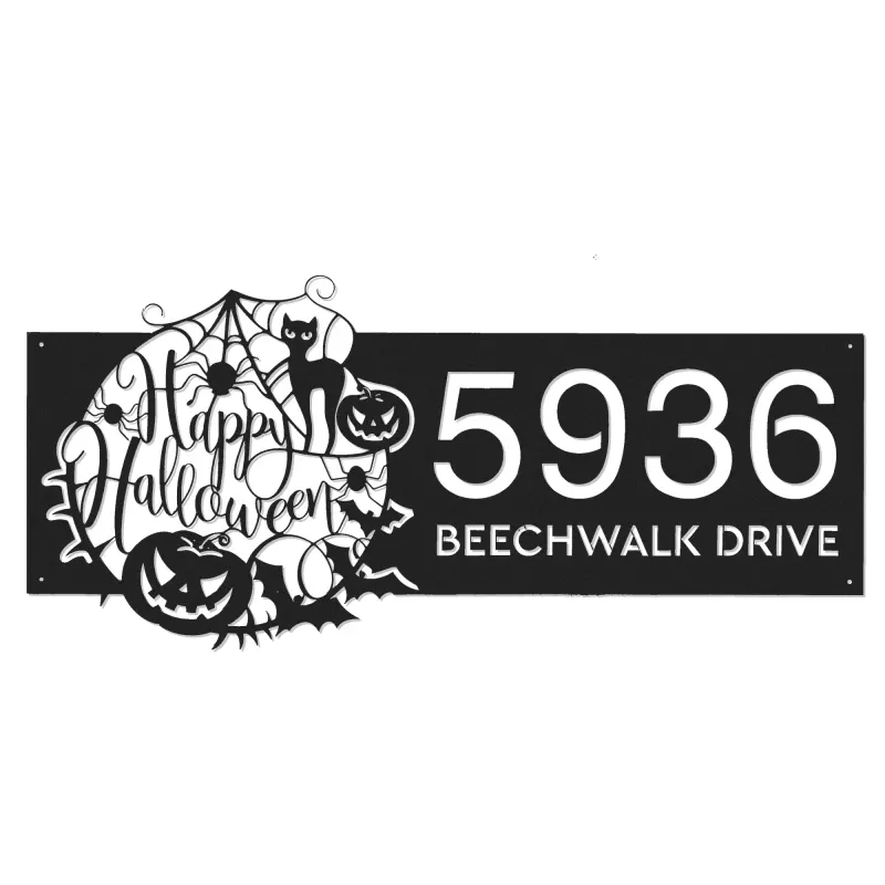 Custom Metal Happy halloween Metal Address Sign House number Hanging Address Plaque Yard Outdoor Sign
