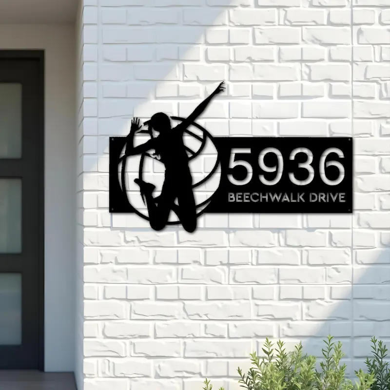 Custom Metal Volleyball player Metal Address Sign, House number, Outdoor Number Signage, Yard Sign Address Plate