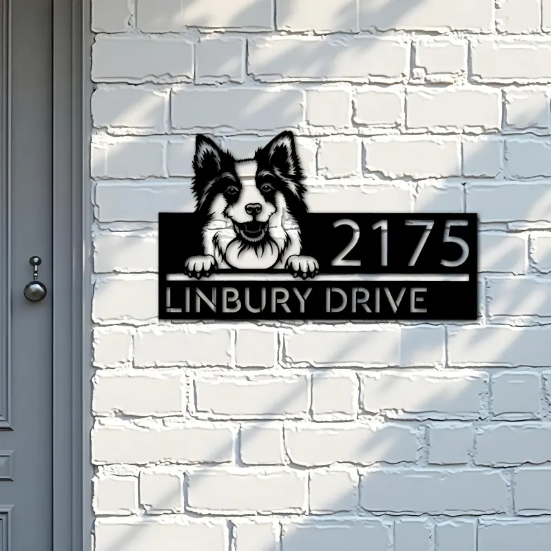 Custom Metal Icelandic Sheepdog dog Puppy Metal Address Sign House number Hanging Address Plaque Yard Sign Outdoor decor