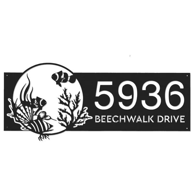 Custom Metal Fish sea life Metal Address Sign, House number, Outdoor Number Signage, Yard Sign Address Plate001